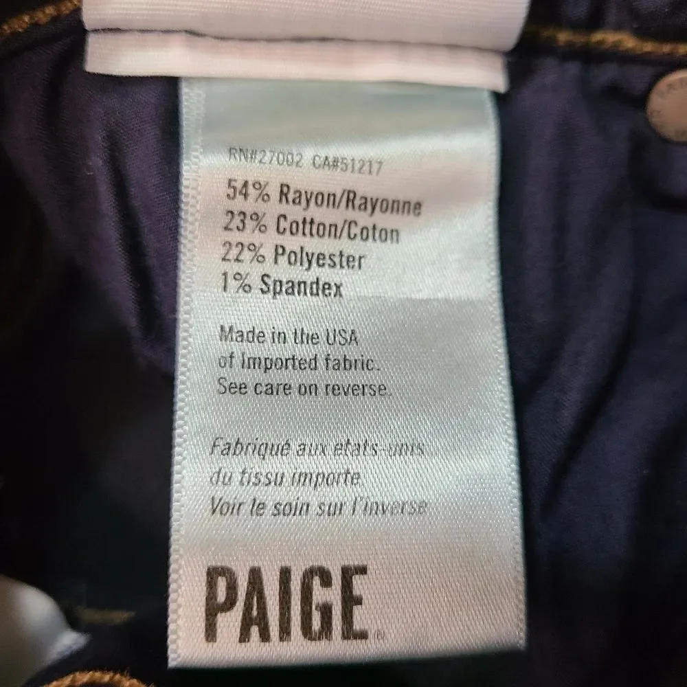 PAIGE Size 26 Skyline Mona Dark Blue Mid-Rise Skinny Jeans Sculpting Bottom Lift